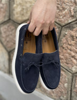 Huxley and Grace ανδρικά μπλε δερμάτινα loafers με κορδόνι HG174193