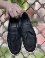 Huxley and Grace ανδρικά μαύρα δερμάτινα loafers με tassels HG174194