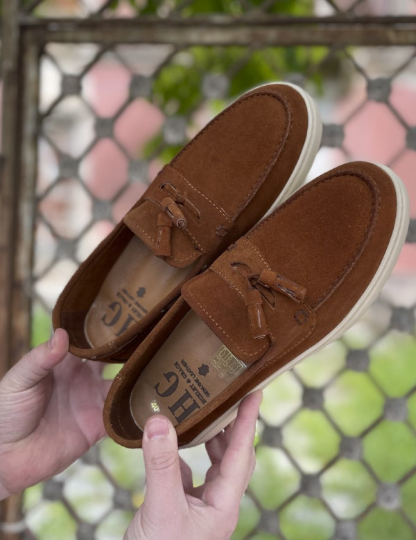 Huxley and Grace ανδρικά ταμπά δερμάτινα loafers με tassels HG174191T