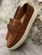 Huxley and Grace ανδρικά ταμπά δερμάτινα loafers με tassels HG174191T