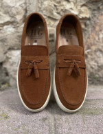 Huxley and Grace ανδρικά ταμπά δερμάτινα loafers με tassels HG174191T
