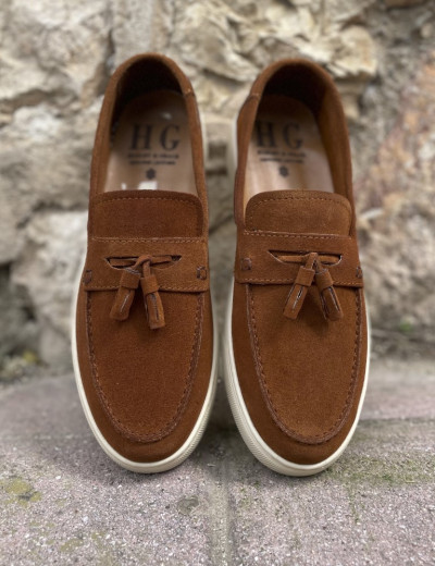 Huxley and Grace ανδρικά ταμπά δερμάτινα loafers με tassels HG174191T