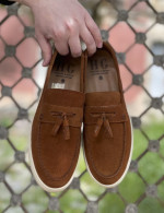Huxley and Grace ανδρικά ταμπά δερμάτινα loafers με tassels HG174191T