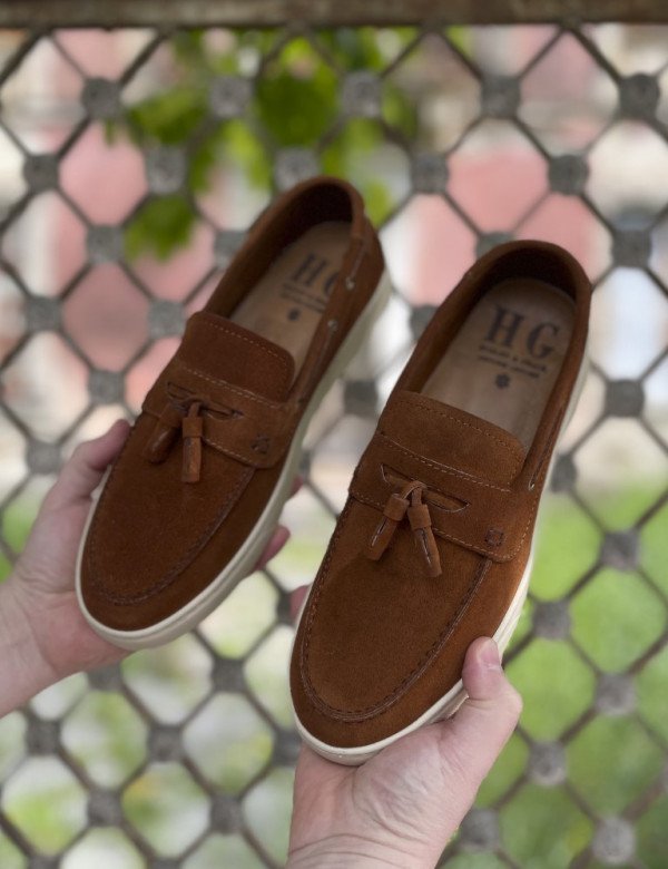 Huxley and Grace ανδρικά ταμπά δερμάτινα loafers με tassels HG174191T