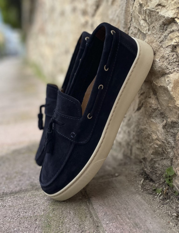 Huxley and Grace ανδρικά μπλε δερμάτινα loafers με tassels HG174191
