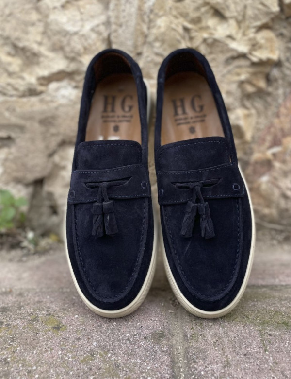 Huxley and Grace ανδρικά μπλε δερμάτινα loafers με tassels HG174191