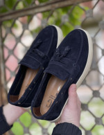 Huxley and Grace ανδρικά μπλε δερμάτινα loafers με tassels HG174191