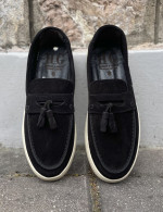 Huxley and Grace ανδρικά μαύρα δερμάτινα loafers με tassels HG174191M