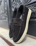 Huxley and Grace ανδρικά μαύρα δερμάτινα loafers με tassels HG174191M