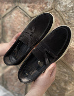 Huxley and Grace ανδρικά μαύρα δερμάτινα loafers με tassels HG174191M