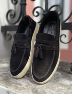 Huxley and Grace ανδρικά μαύρα δερμάτινα loafers με tassels HG174191M