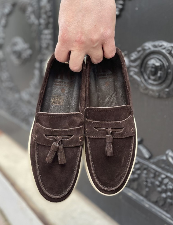 Huxley and Grace ανδρικά καφέ δερμάτινα loafers με tassels HG174191K