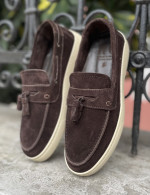 Huxley and Grace ανδρικά καφέ δερμάτινα loafers με tassels HG174191K