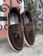 Huxley and Grace ανδρικά καφέ δερμάτινα loafers με tassels HG174191K